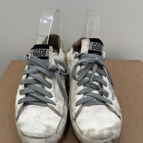 Golden Goose GGDB Super-Star Shoes Womens Size 38 White Gray Star Made in Italy - Picture 1 of 13